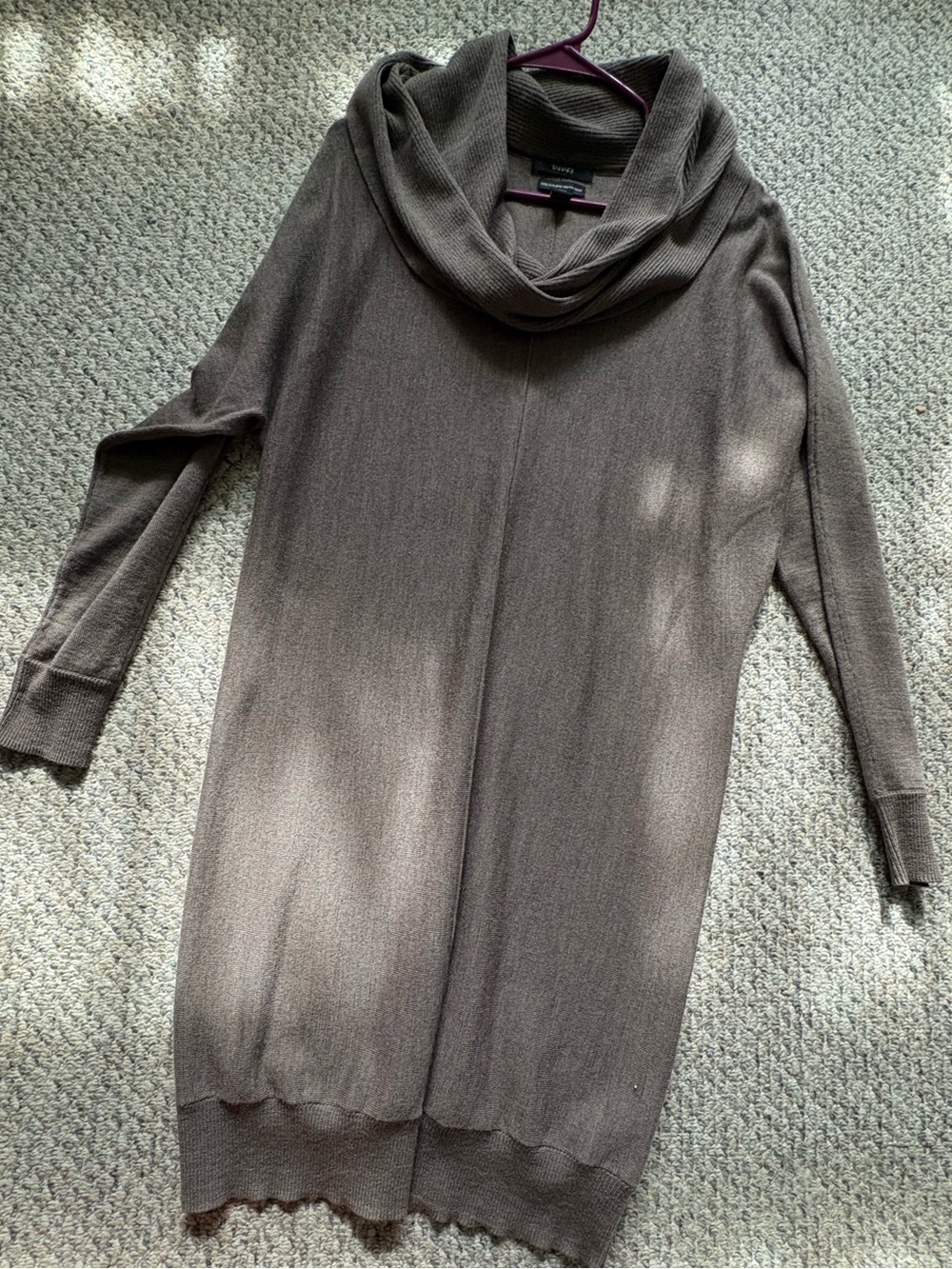 Tahari Wool Dress Taupe Cowl Neck Long Knit Sweater